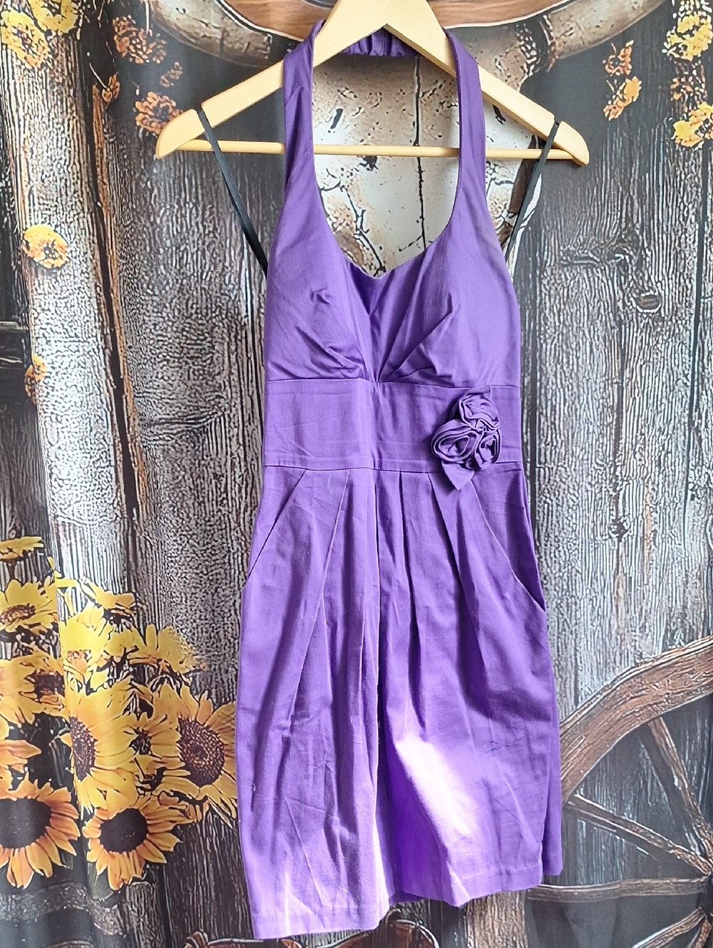 B. Smart Purple Halter Dress with Floral Waist Detail